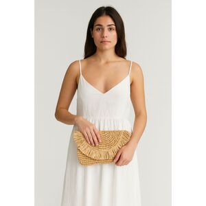 BTB‎ LOS ANGELES Raffia Flap Clutch Natural Straw NWT